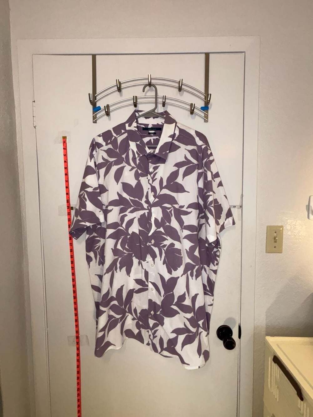 P1: Perry Ellis purple Floral Leaf Short Sleeve Stretch Button Down 2X